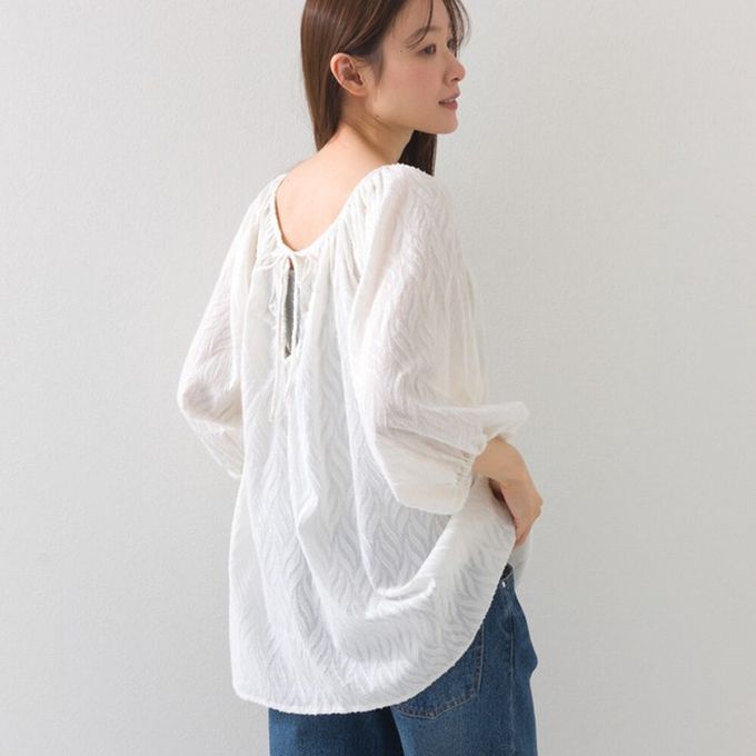 日本 OMNES - 100%印度棉 前後2way典雅緹花七分袖上衣-白