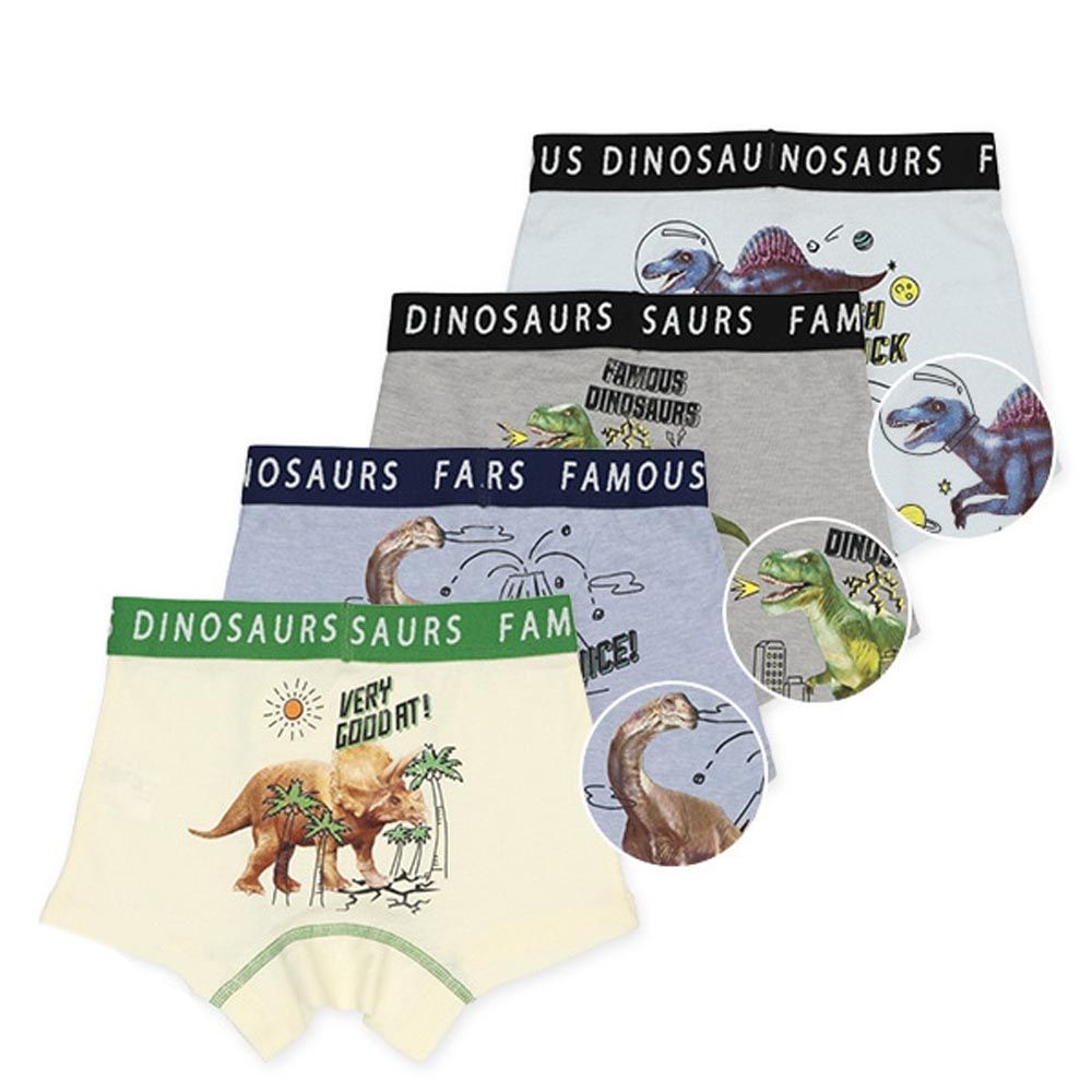 日本西松屋 - 棉混透氣男孩內褲4件組-帥氣恐龍