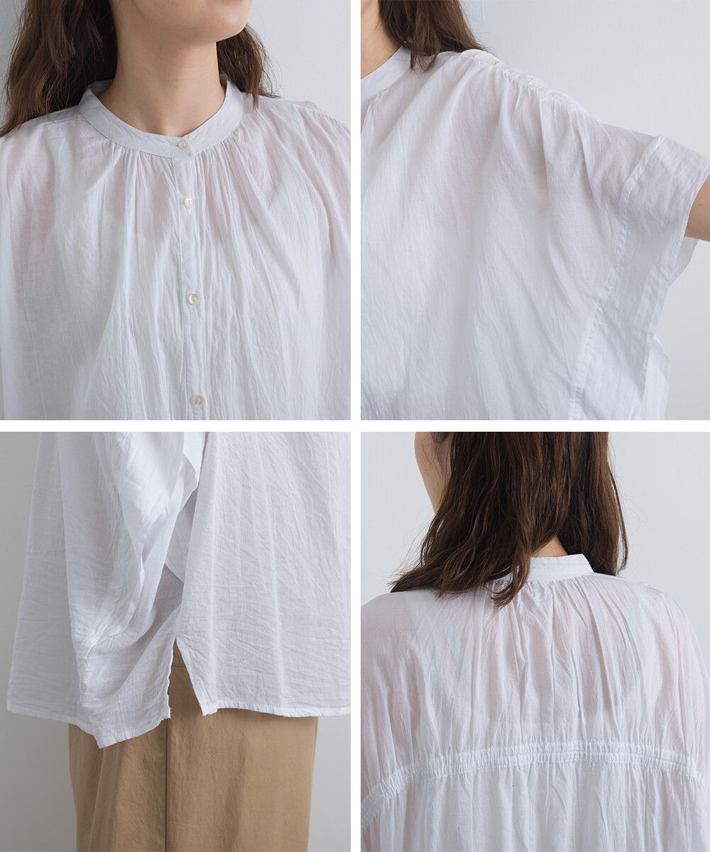 日本女裝代購 - 100%印度棉 質感百搭落肩短袖襯衫-經典黑