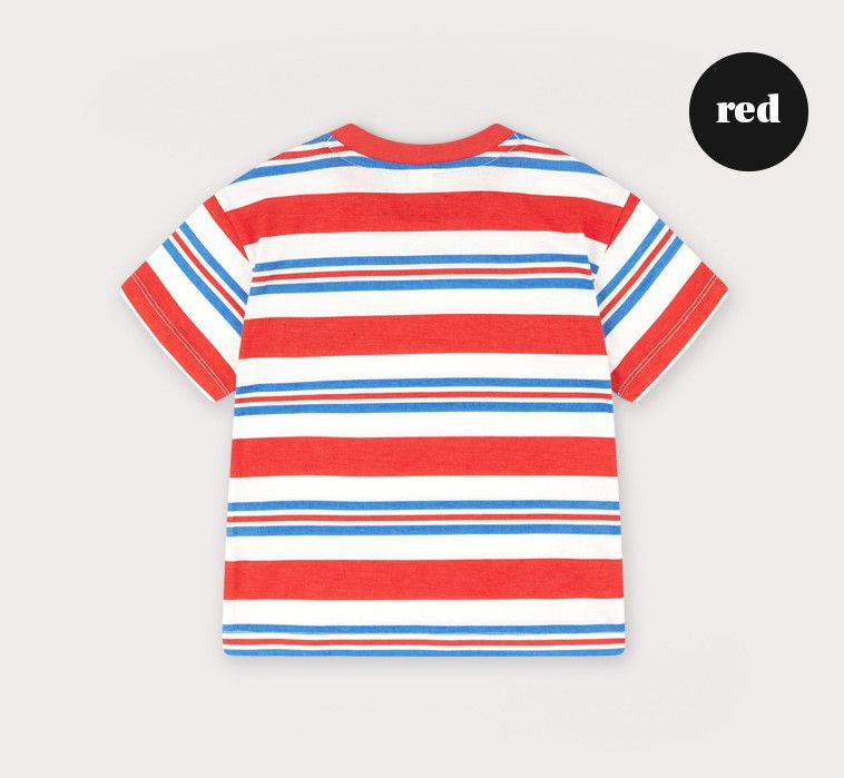 韓國 HEJMINI - 柴犬徽章條紋相間T-紅