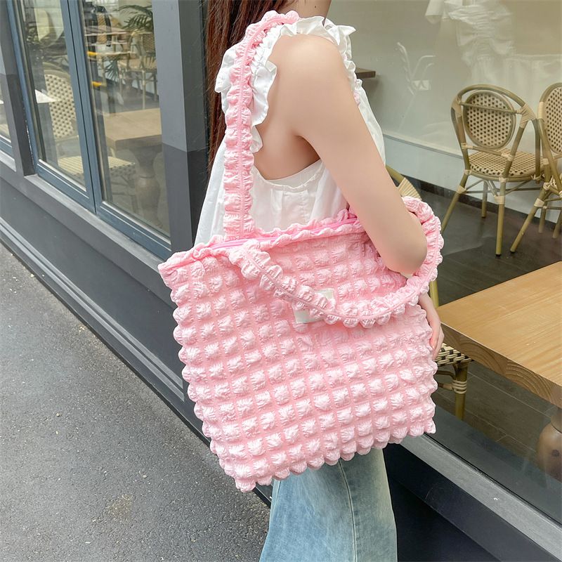 加厚奶油泡泡雲朵手提包/肩背包-米杏色 ((32+24)x40x14cm)