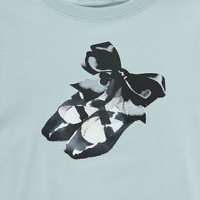 日本 Lycee mine - 夢幻印花荷葉縮口長袖上衣-芭蕾舞鞋-薄荷綠