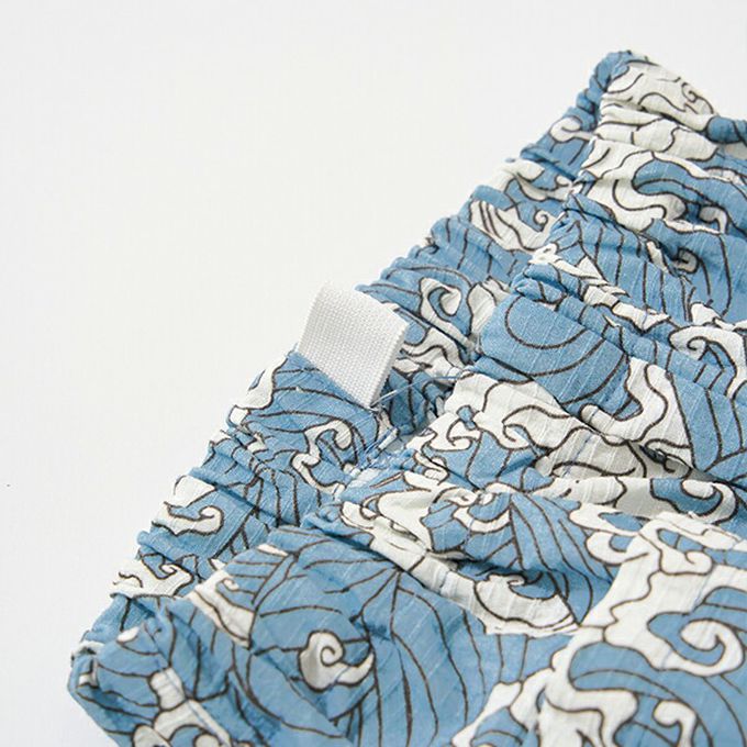 日本 b-ROOM - 100%棉 夏季甚平套裝-線條-白