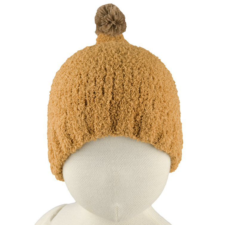 akachan honpo - 毛茸茸毛球針織帽-芥末黃色