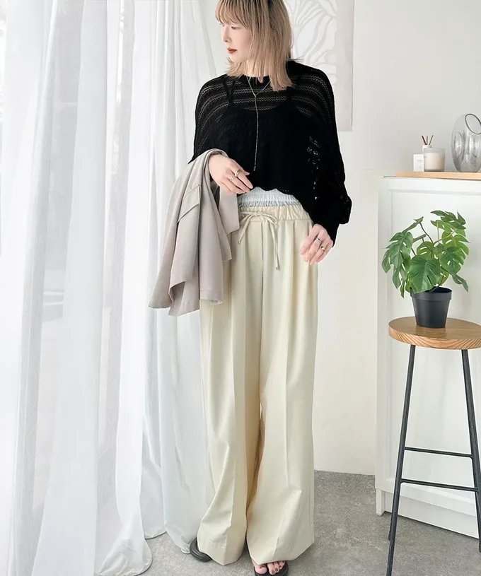 日本 Classical Elf - 柔軟鏤空輕盈針織長袖上衣-象牙白