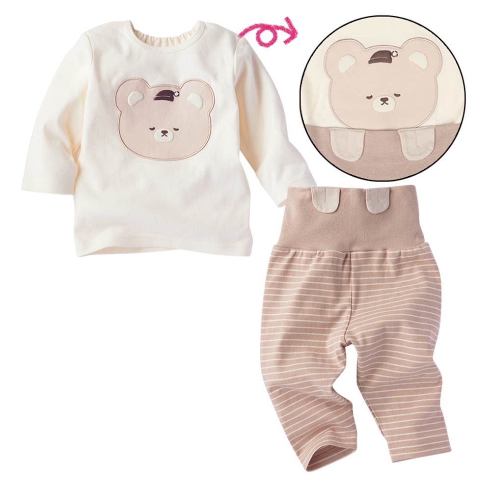 幼兒長袖家居服-套頭式 小熊-米白色