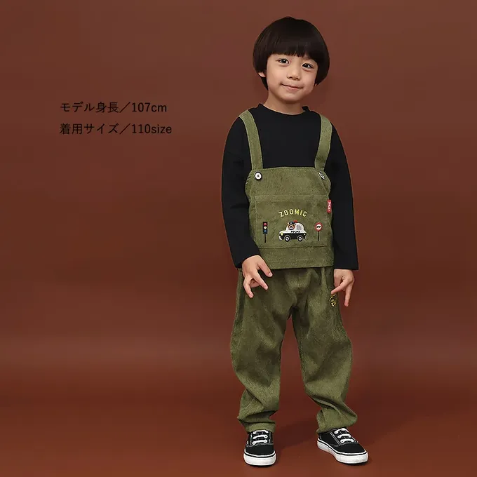 日本 ZOOLAND - 熊熊救援隊 燈芯絨車車口袋長褲-消防車-藍