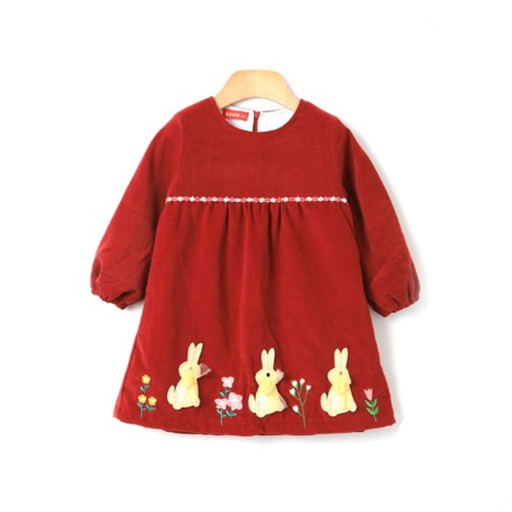 韓國 OZKIZ - 三隻小兔燈芯絨洋裝