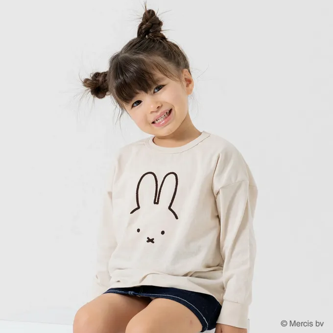 日本 Chil2 - 限定聯名 米飛兔印花長袖上衣-動物好朋友-白