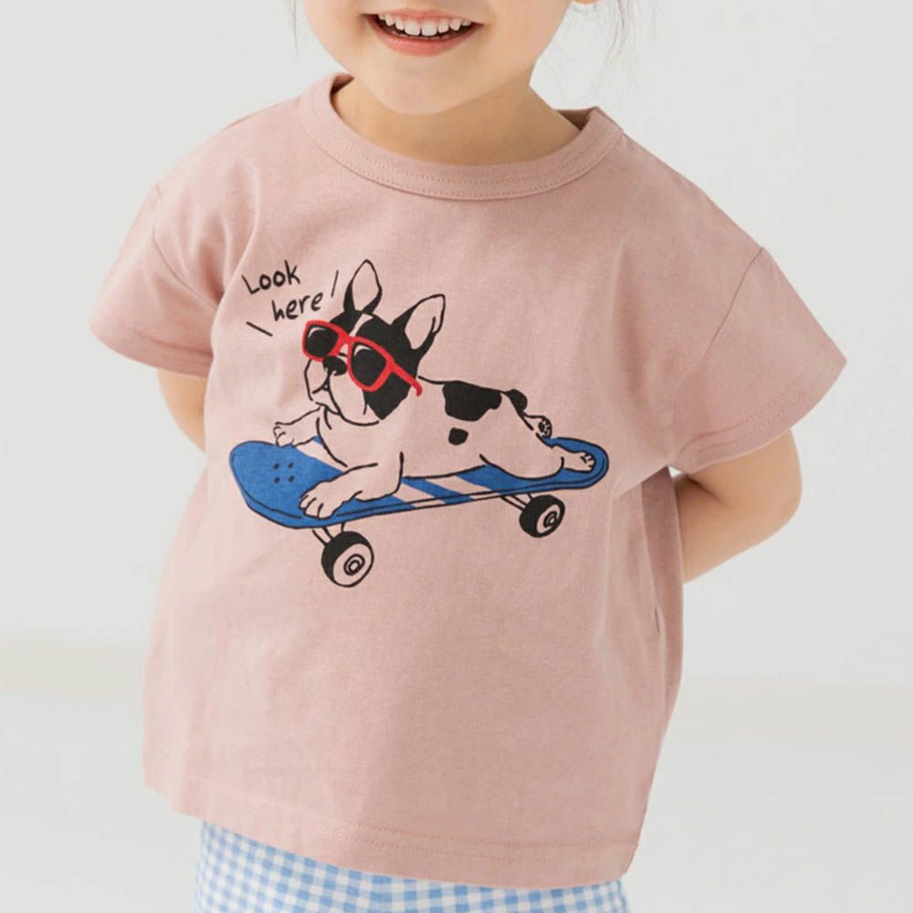 100%棉 印花柔軟短袖上衣-法鬥滑板-煙燻粉