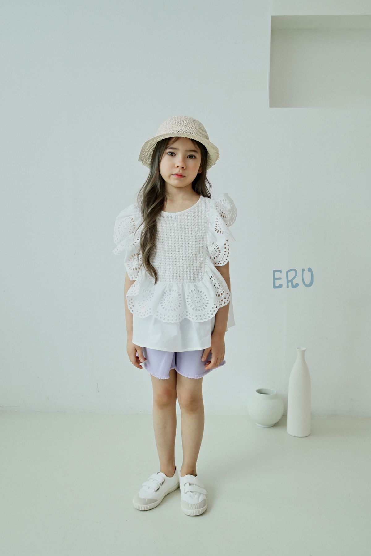 韓國 ERU - 抓鬚仿牛仔布彈力褲裙-紫