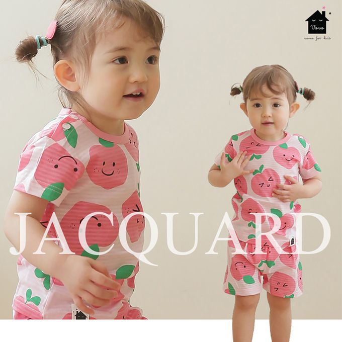 正韓 VOVO - 超優質嬰幼兒/兒童短袖100% 有機純棉家居服/睡衣-甜心桃子