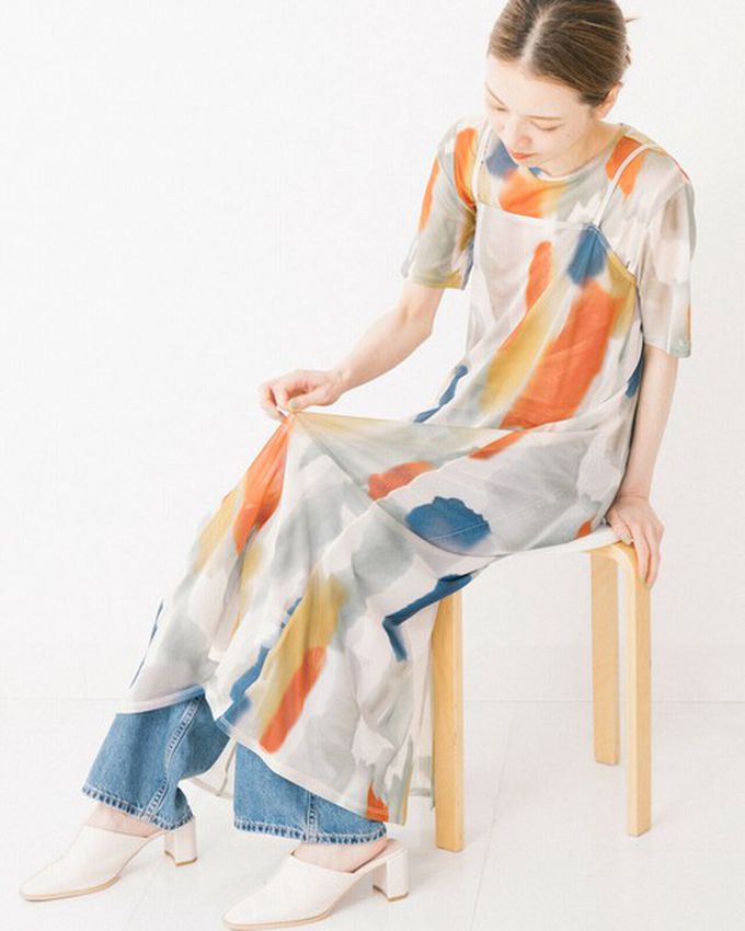 日本 gleam - 水彩暈染風夢境薄紗細肩帶洋裝-深藍系