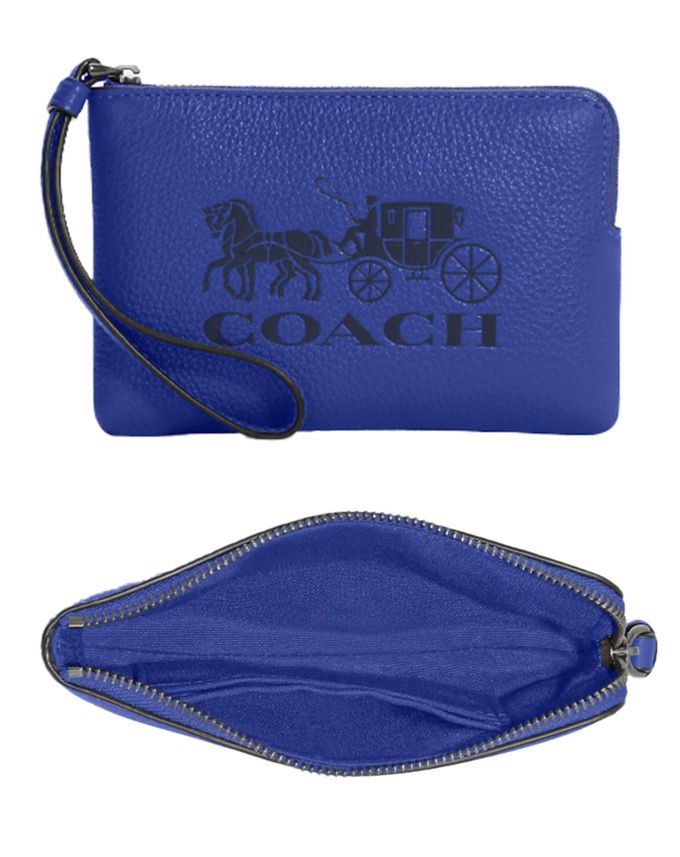 COACH - 馬車壓印皮革拉鍊手拿包 (藍色)