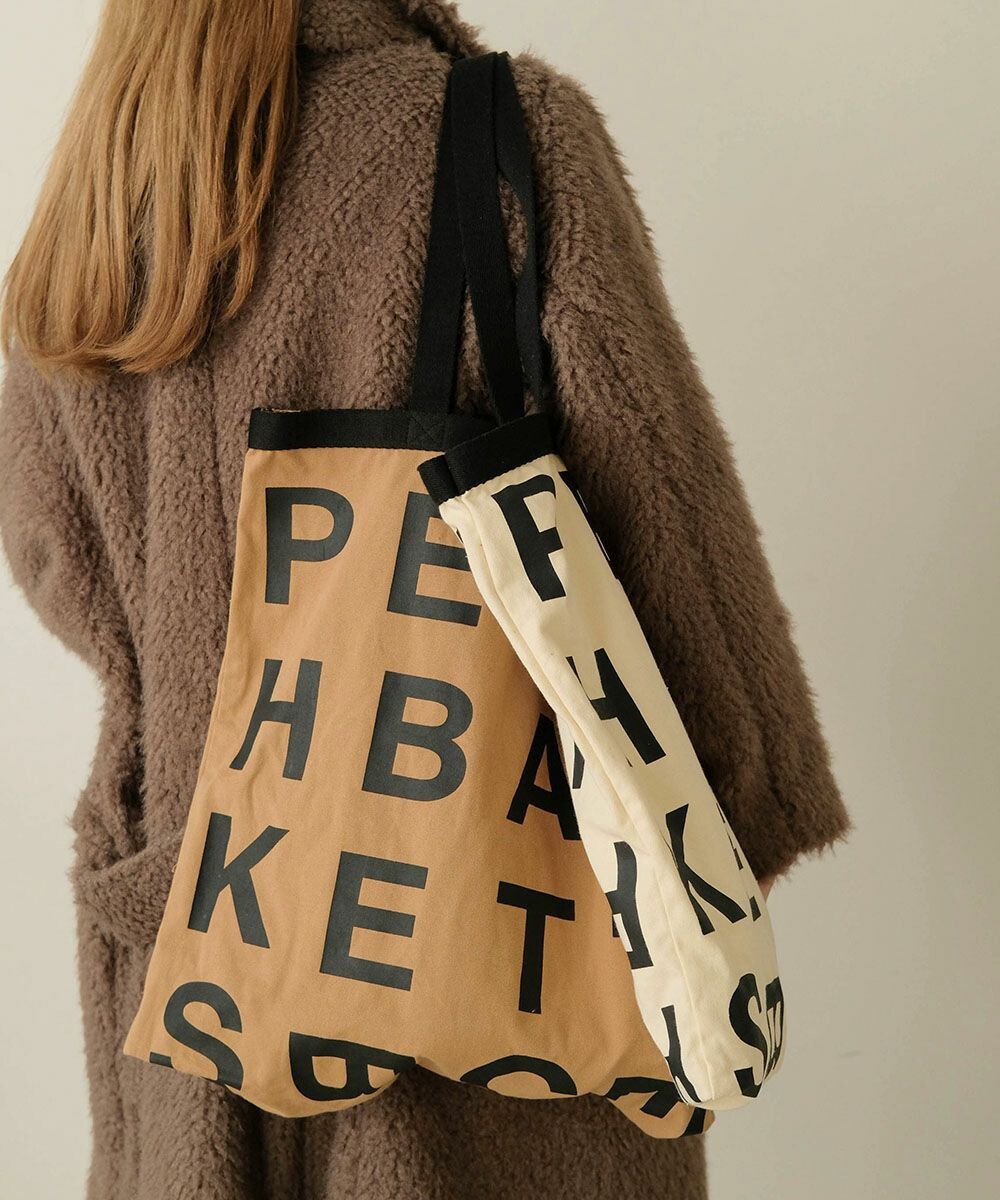 日本 Bab - [日雜推薦] 簡約字母帆布袋/托特袋-米杏