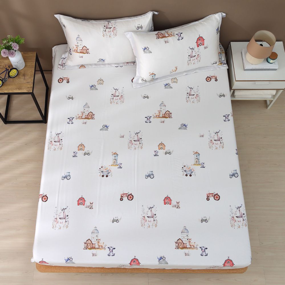 雙人加大床包枕套組 300織100%天絲 萊賽爾-小夢斑比