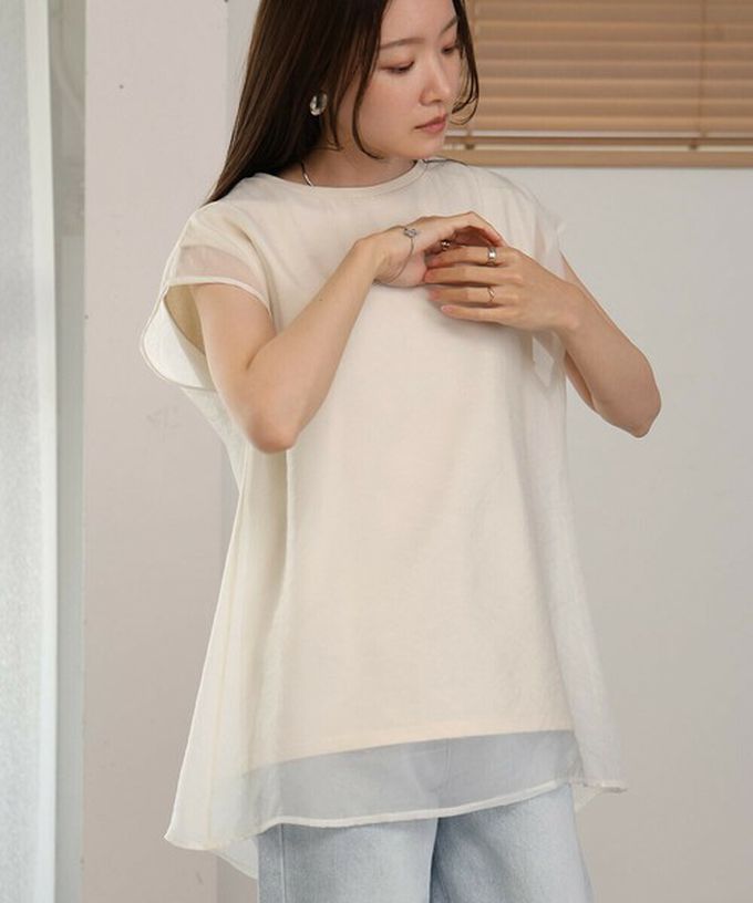 日本 Bab - [推薦]薄紗層次法式袖上衣-灰棕