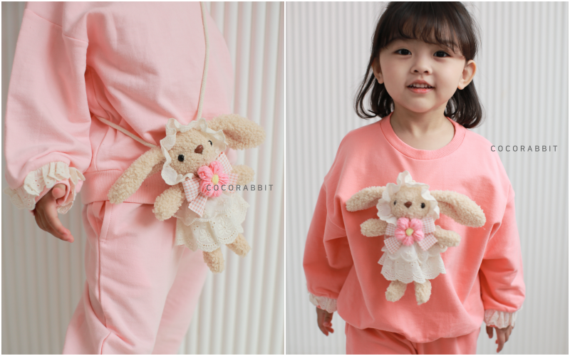 韓國 Coco rabbit - 兔子娃娃/包包蕾絲裝飾套裝-淺粉紅