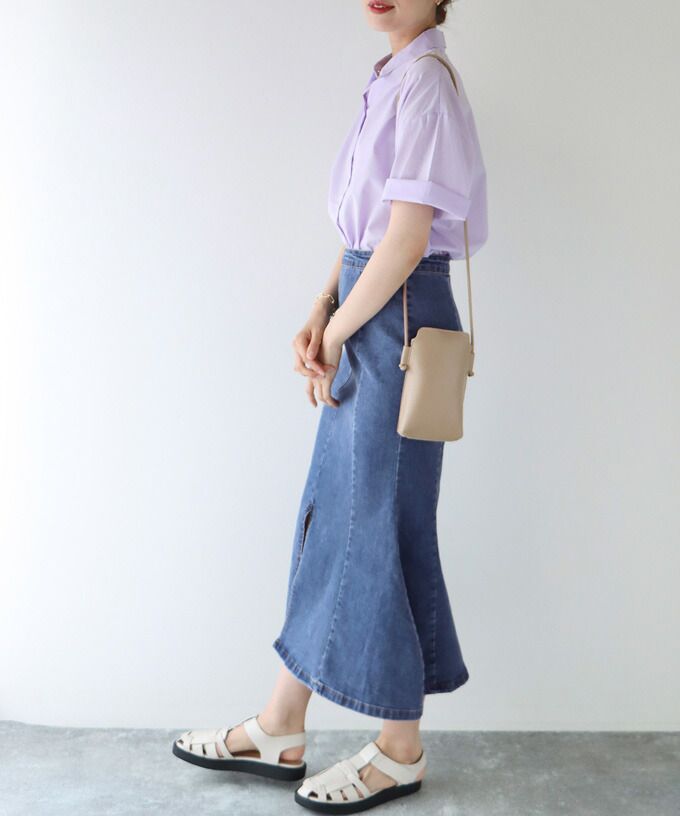 日本 BLUE EAST - 質感丹寧修身魚尾裙-深藍