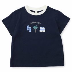 日本 apres les cours - [人氣]俏皮印花短袖上衣-度假棕櫚樹-深藍
