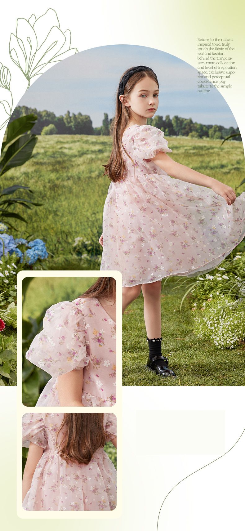 Little Deeyoo - 浪漫公主袖網紗連身洋裝-滿滿碎花-粉色