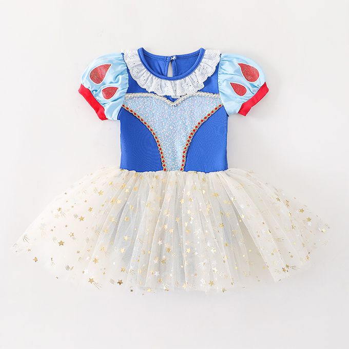 短袖造型公主裙/芭蕾舞裙-卡通人物-白雪公主-藍+奶油黃