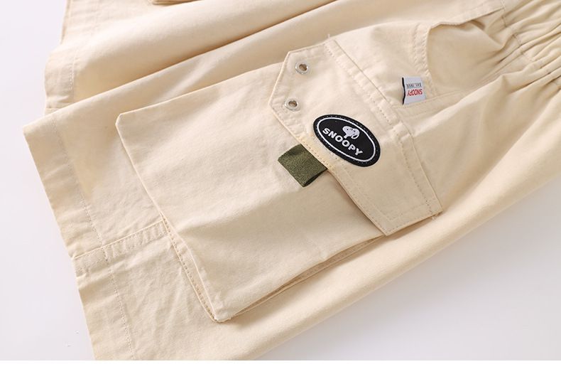 卡通SNOOPY腰鬆緊休閒短褲-側邊口袋-杏色