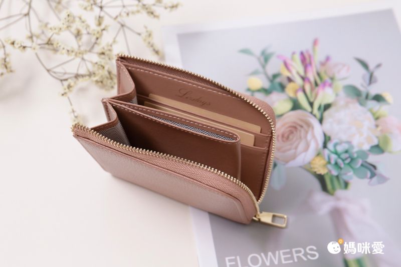 日本 LIZDAYS - [樂天No.1] 真皮卡片短夾/零錢包-灰杏褐 (11x7.5x2.5cm)