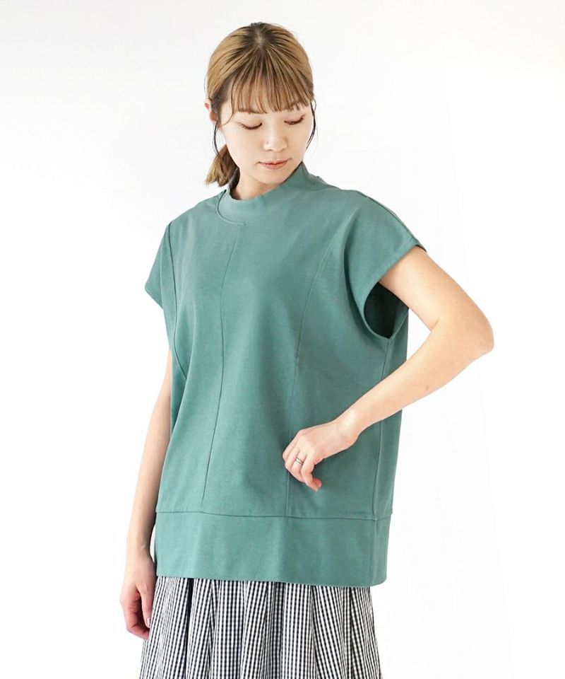 日本 zootie - 100%棉 厚磅顯瘦剪裁短袖上衣-祖母綠