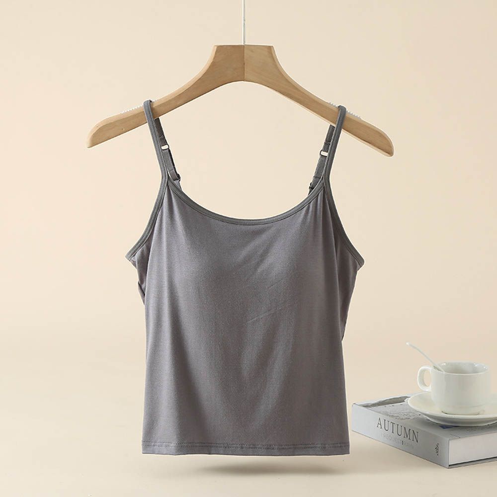 莫代爾柔軟涼感Bra T細肩帶背心-深灰色