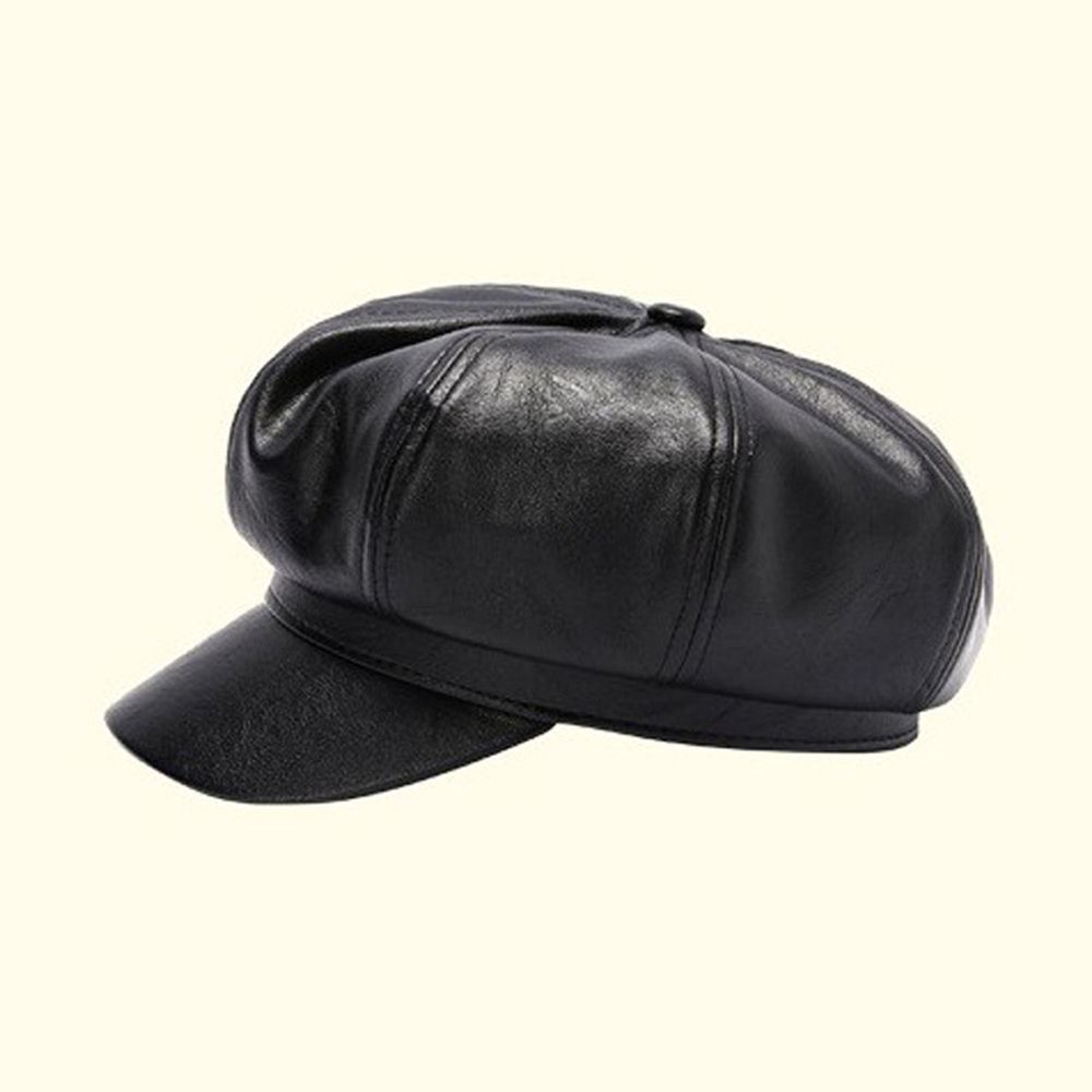 皮革貝雷帽-黑色 (49-51CM（建議2-5歲）)