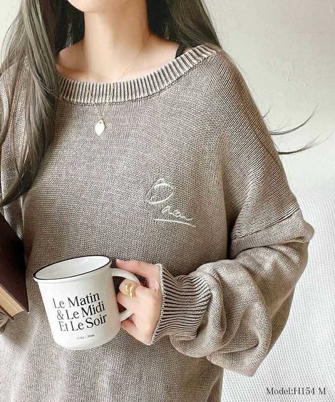 日本 Classical Elf - 厚磅棉復古刷色感logo長袖上衣-丹寧藍