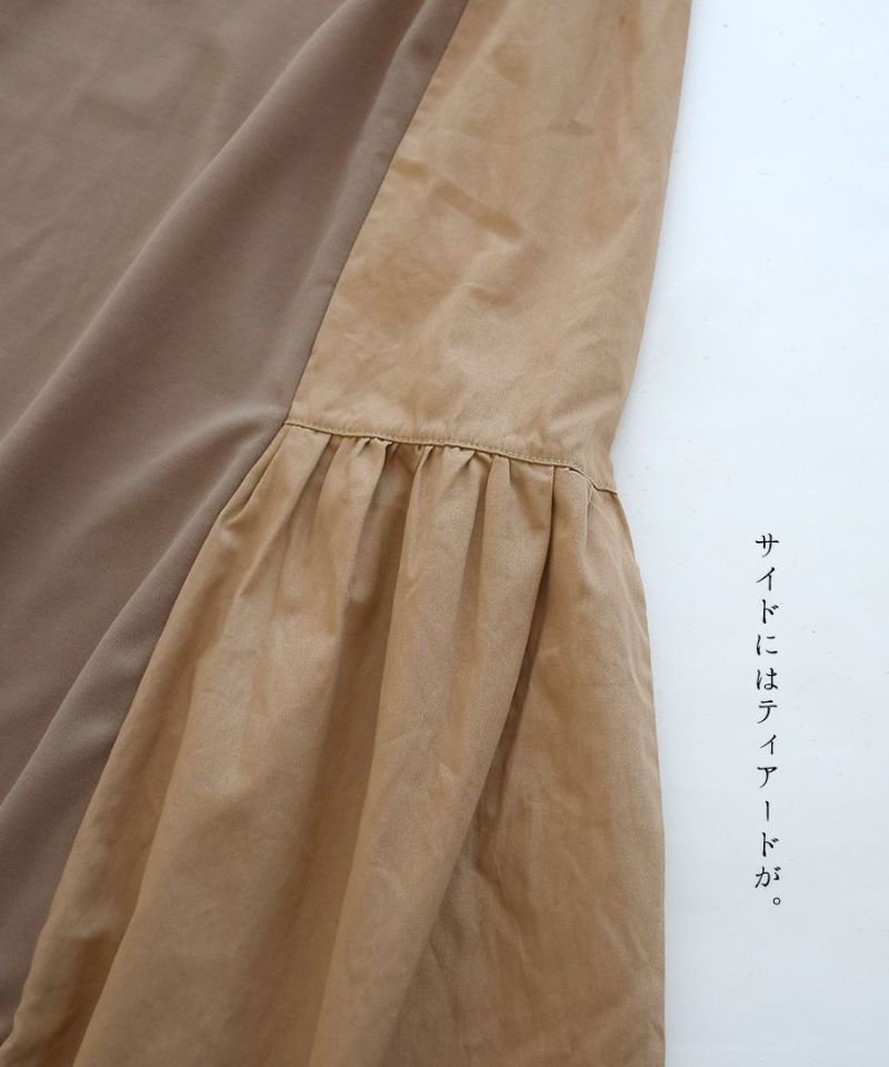 日本 zootie - 光澤感層次撞色長袖洋裝-淺卡其