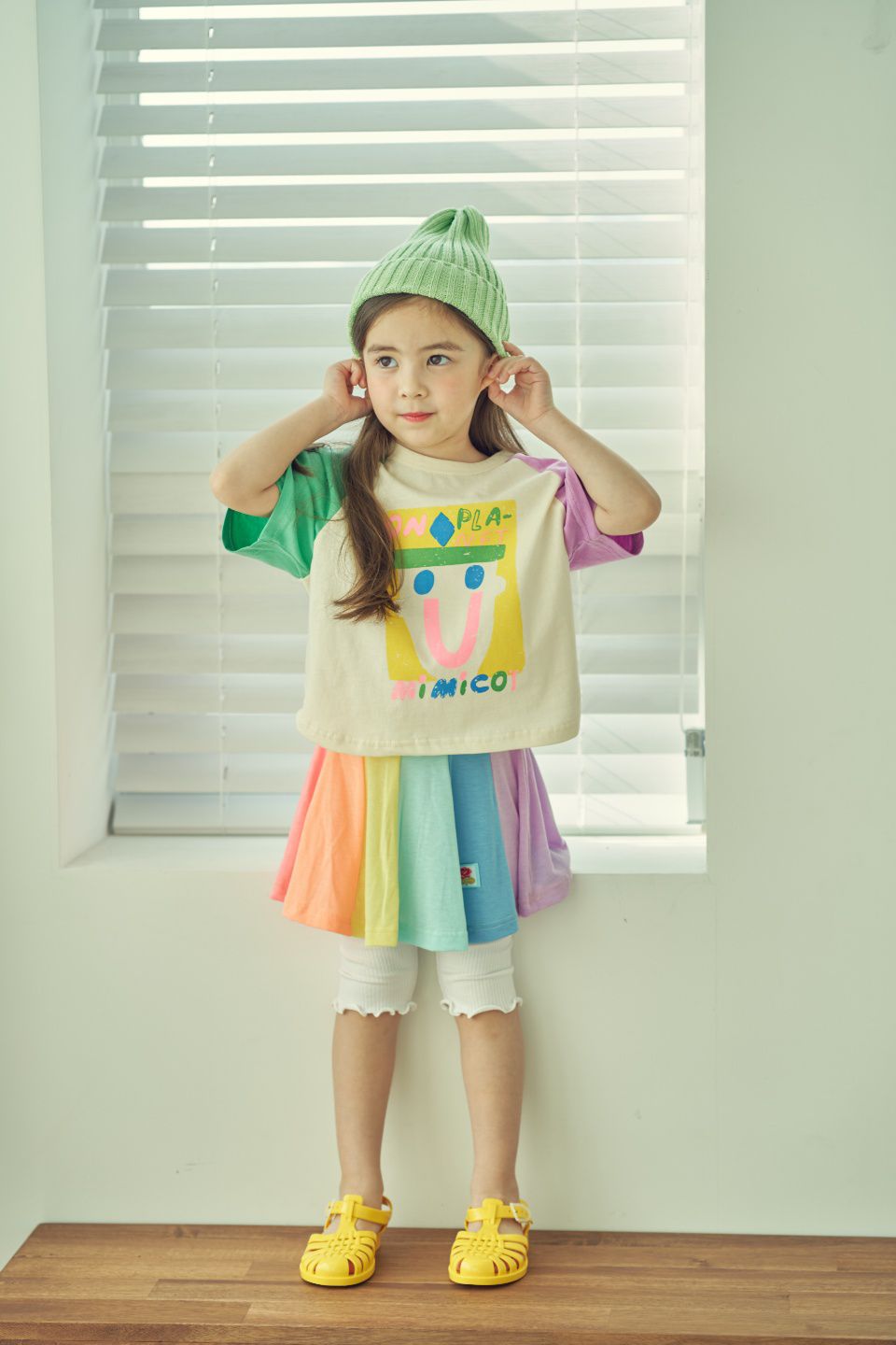 韓國 Mimico - 七彩拼接傘狀褲裙-粉紅