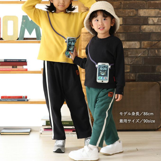 日本 ZOOLAND - 熊掌毛絨口袋裏起毛休閒長褲-黑