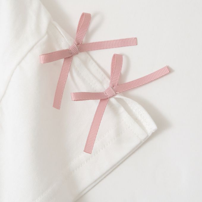 日本 Lycee mine - 接觸冷感 緞帶短袖蛋糕洋裝-白x粉紅