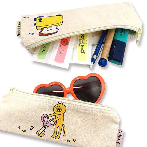 日本 OKUTANI - 童趣插畫純棉鉛筆袋-搗蛋貓咪 (23x8cm)