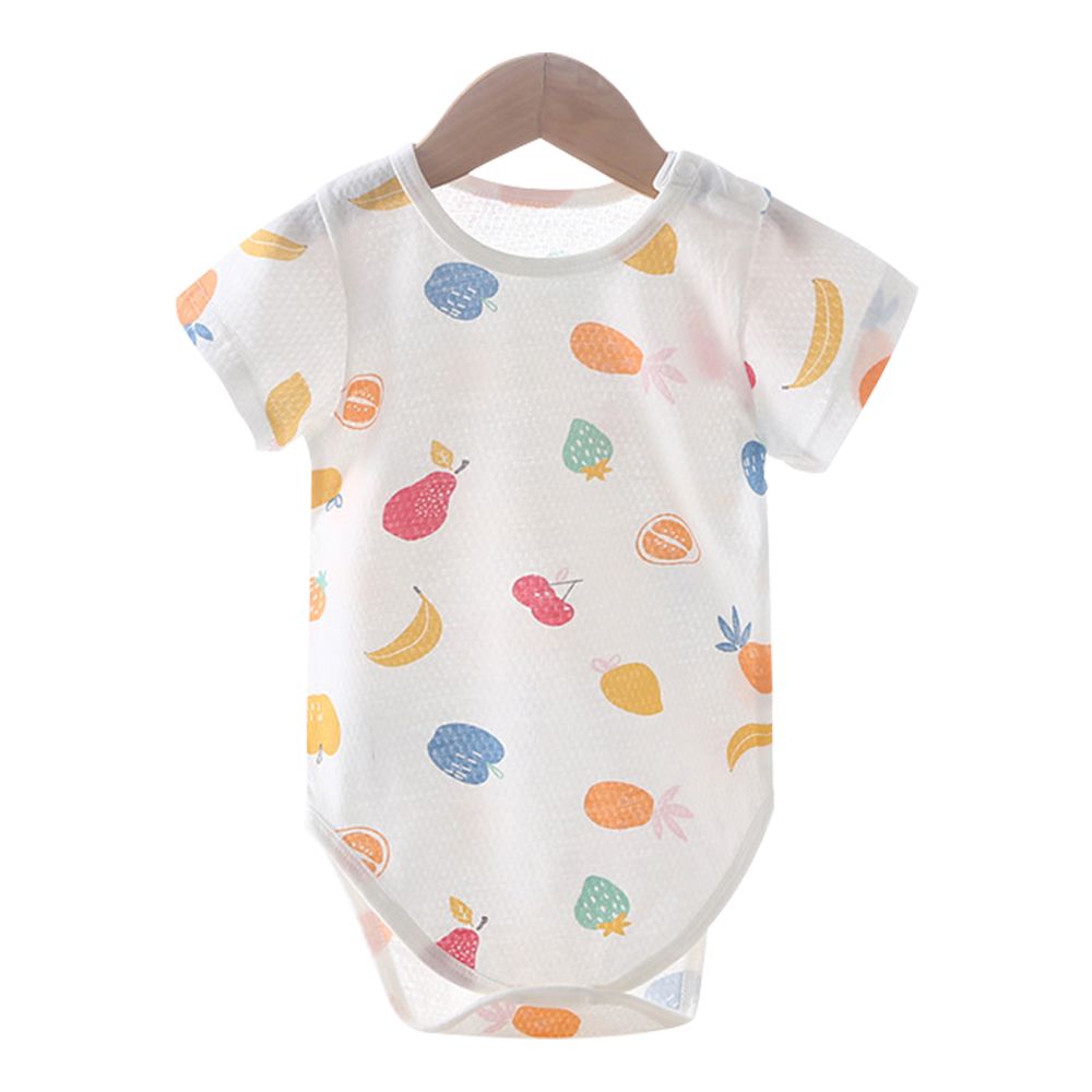 2件入-短袖包屁衣 透氣排汗 純棉連身衣-水果派對+隨機1件