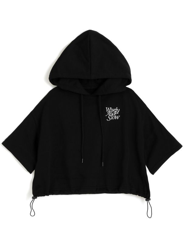 日本 GRL - 棉混刺繡短版連帽上衣-經典黑 (F)