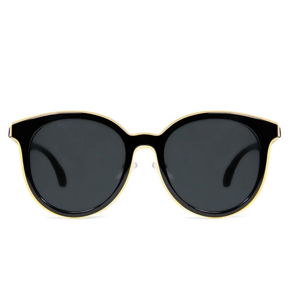 ALEGANT - 復古純黑香檳金邊貓眼寶麗來偏光墨鏡│UV400太陽眼鏡
