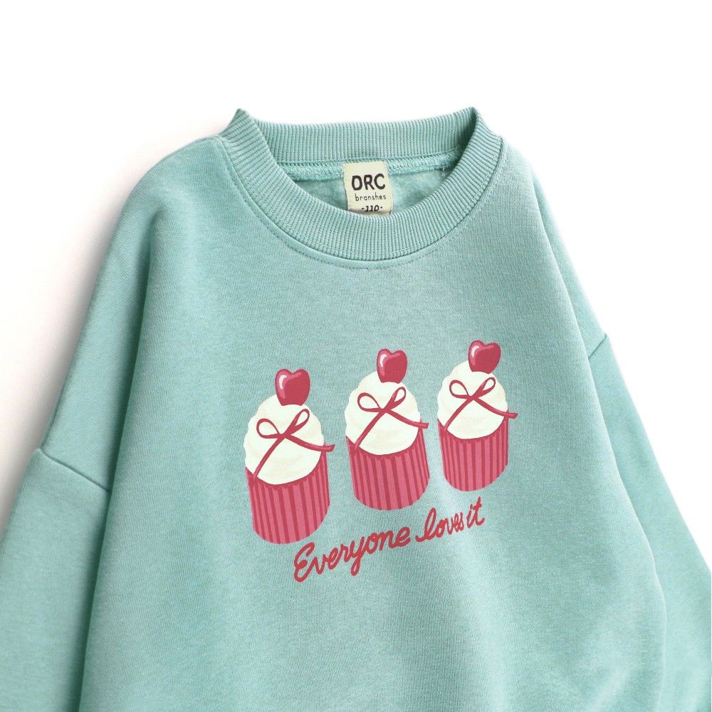 裏起毛 可愛女孩縮口長袖上衣-杯子蛋糕-薄荷綠