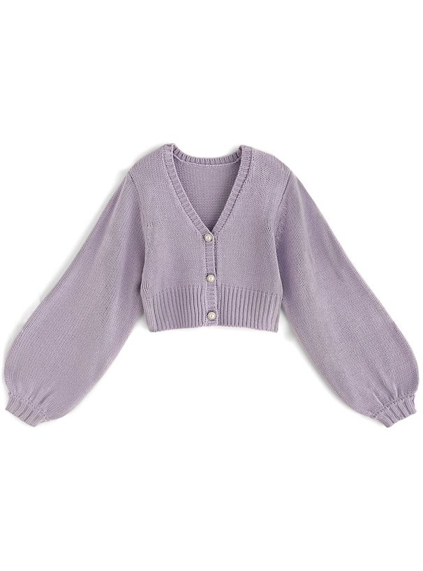 日本 GRL - 公主珍珠釦泡泡袖針織外套-天使白 (F)