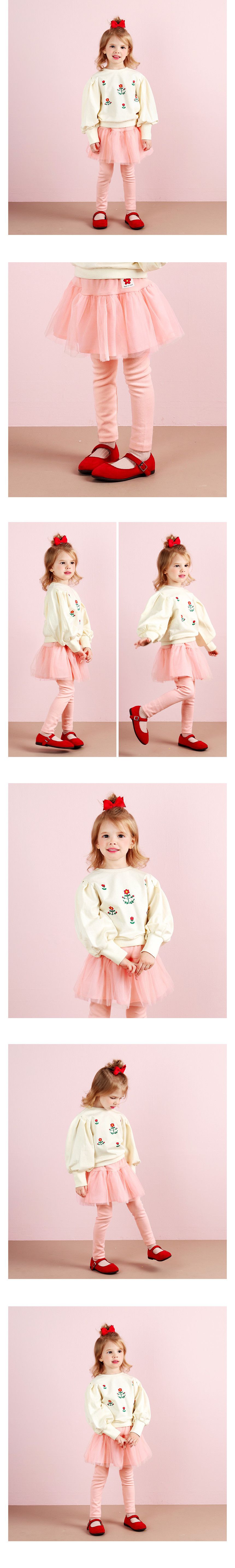 韓國 WALTON kids - 紅花點綴網紗蓬裙內搭褲-粉