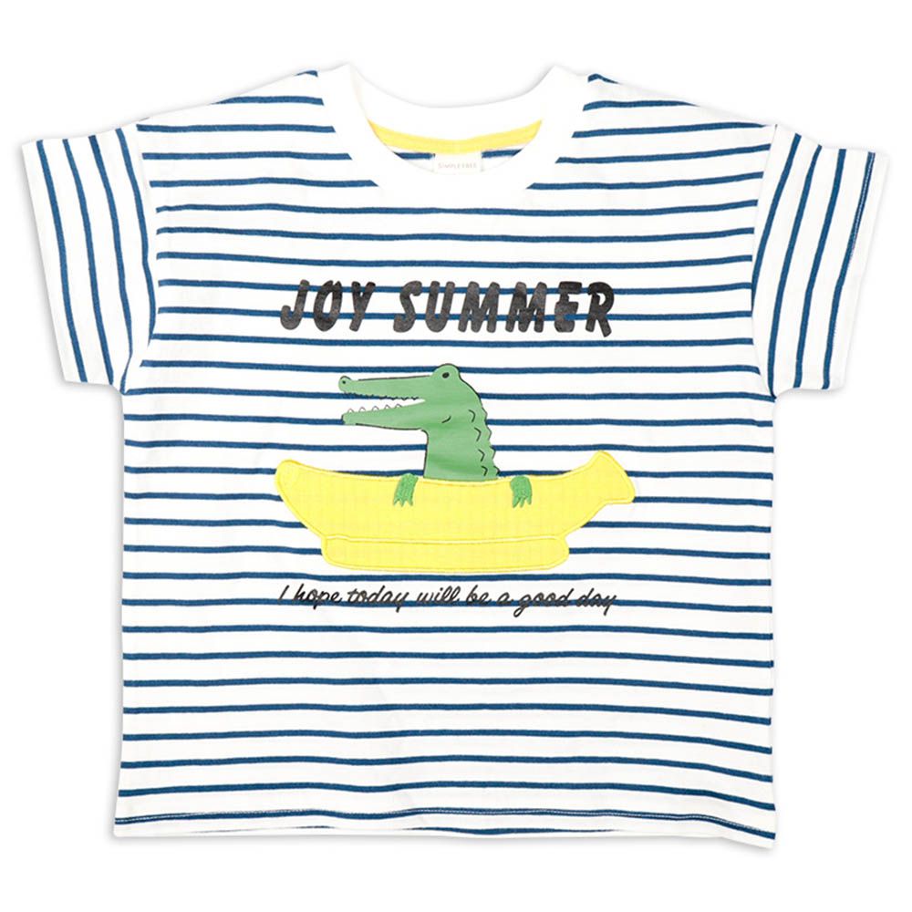 短袖T恤-橫紋 動物-藍色