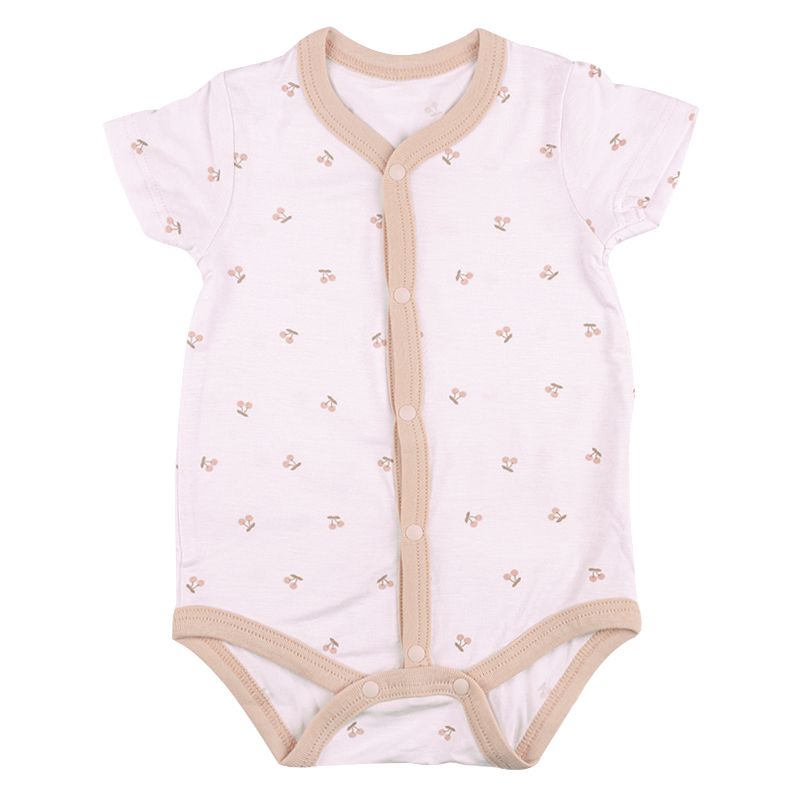 akachan honpo - 短袖前開式舒適包屁衣-粉紅色