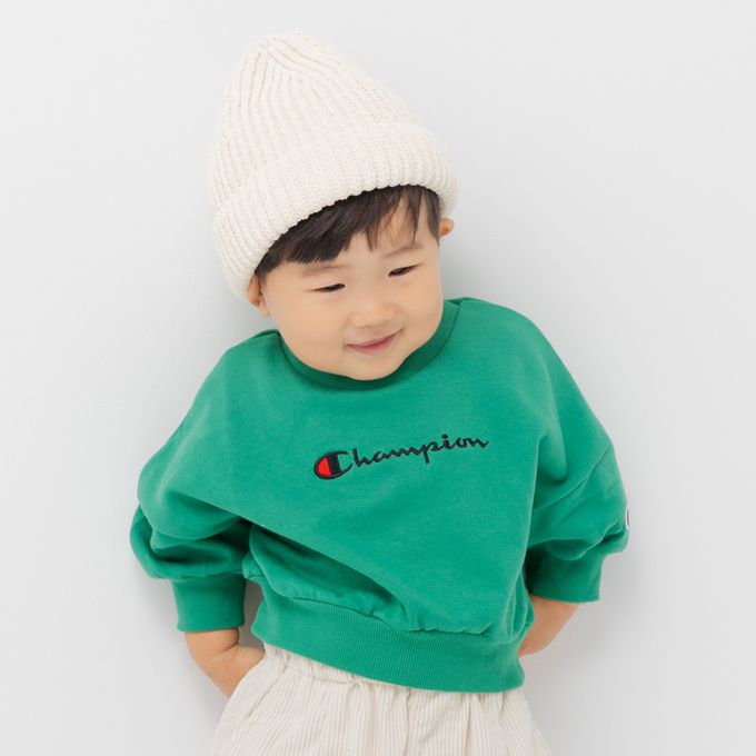 日本 Chil2 - Champion聯名 裏毛長袖上衣-單色logo-草綠