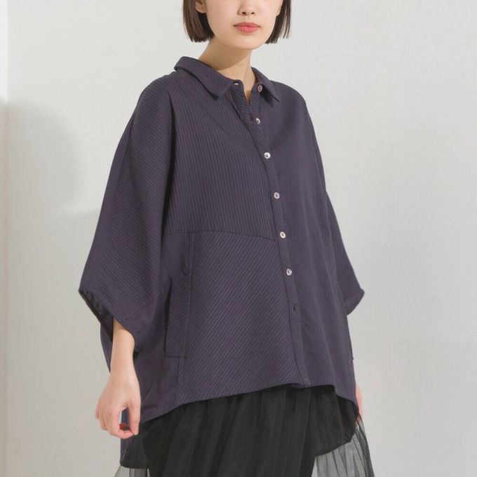 日本 OMNES - 100%印度棉 柔軟透氣寬袖襯衫(附口袋)-卡其