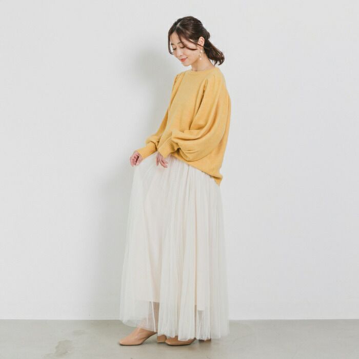 日本 ihuu - 浪漫氣球袖可機洗針織上衣-卡其