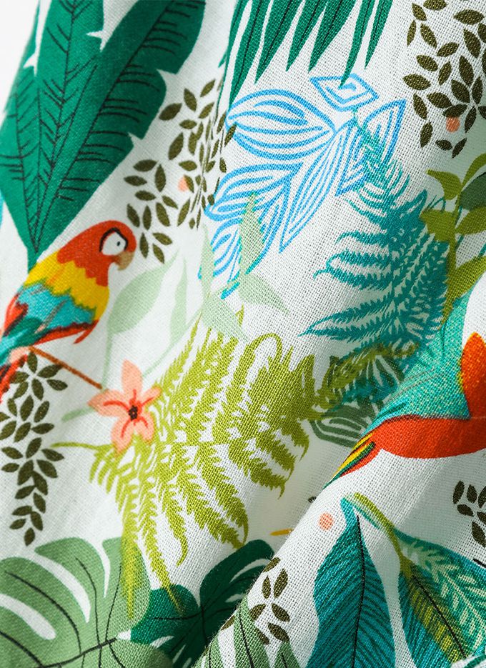 韓國 OZKIZ - 鬆緊腰熱帶叢林動物印短褲-深藍X綠