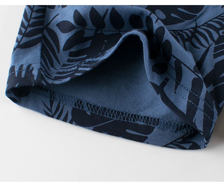 純棉腰鬆緊休閒五分褲-葉子-海軍藍